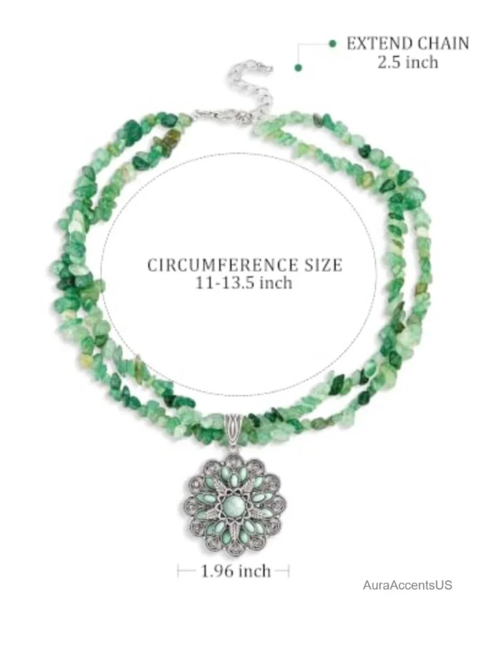 Western Boho Layered Aventurine Chip Necklace with Floral Pendant